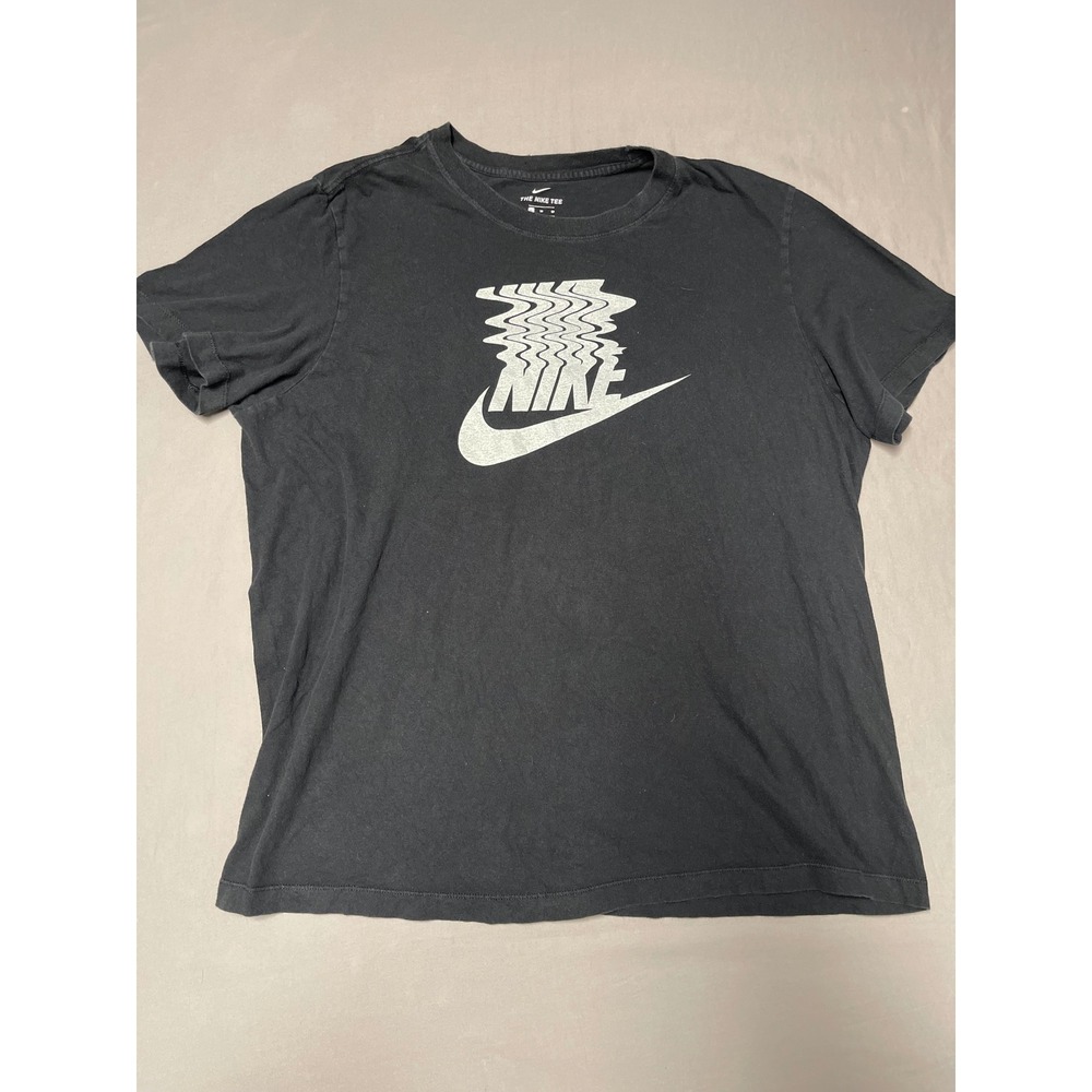 Nike Mens XL Black Distorted Wavy Logo Graphic T-Shirt Short Sleeve Tee
